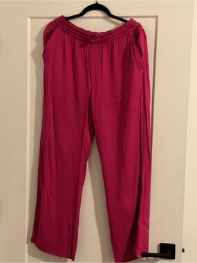 Zara Bright Fuchsia Wide-Leg Elastic-Waist Pants